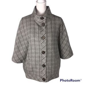 Halogen Tweed Batwing Wool Blend Jacket Cape Tweed Sz XL Oversized Caplet